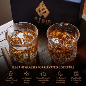 Whiskey Glasses Set of 2 - Titanium Infused Glasses Made in Europe from Crystal Clear Glass and 100% Lead Free